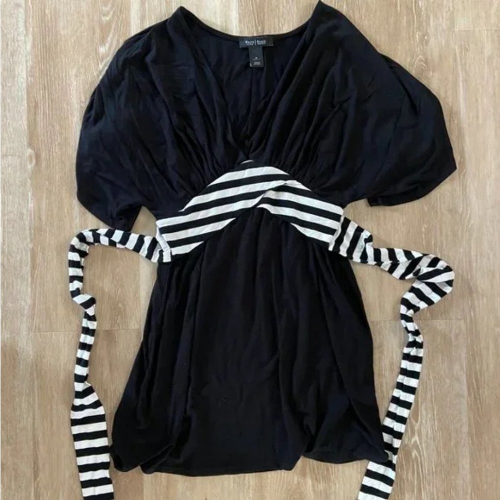White House Black Market WHBM Tunic Beach Cover Up, Black & White with tie waist